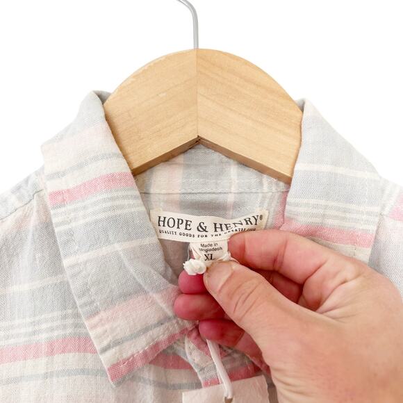 Hope & Henry Pink Blue Linen Organic Cotton Button Down Sz XL - Picture 3 of 5